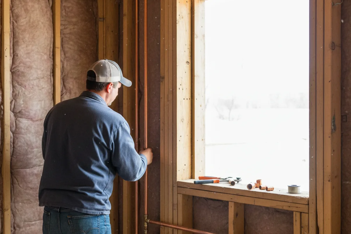 Licensed plumber running new copper supply lines in a Wewoka home